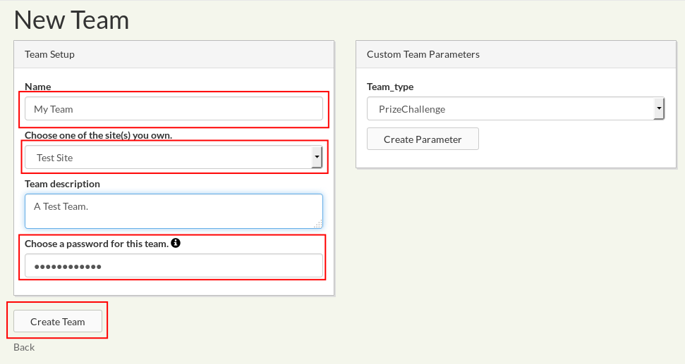 Team creation fill form picture.